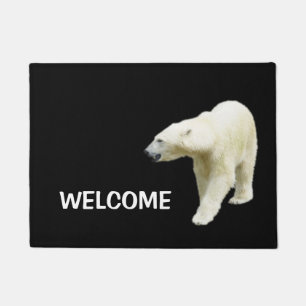 Polar Bear on Black Welcome Doormat