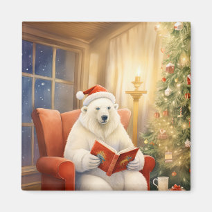 Polar Bear on Christmas Eve Reading Magnet