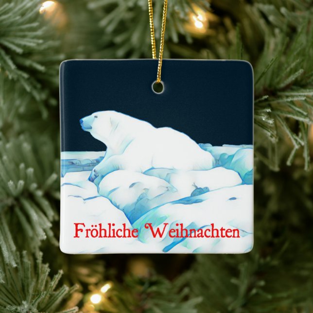 Polar Bear On Ice - Fröhliche Weihnachten Ceramic Ornament (Tree)