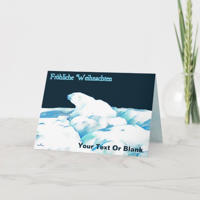 Polar Bear On Ice - Fröhliche Weihnachten Holiday Card (Front)