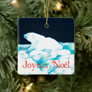 Polar Bear On Ice - Joyeux Noёl Ceramic Ornament