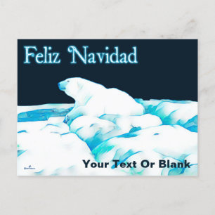Polar Bear On Ice - Merry Christmas Holiday Postcard