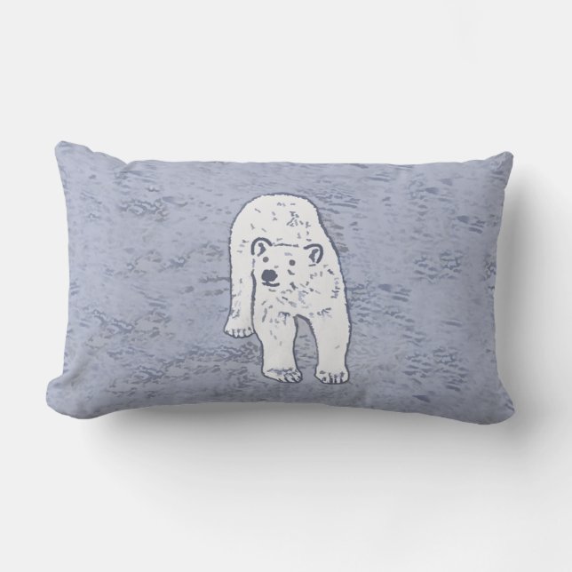Polar Bear on Ice Painting - Original Wildlife Art Lumbar Cushion (Front)