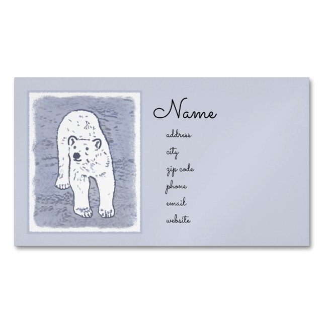 Polar Bear on Ice Painting - Original Wildlife Art Magnetic Business Card (Front)