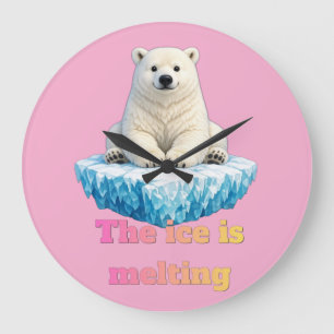 Polar Bear on Melting Ice Climate Change Awareness Large Clock