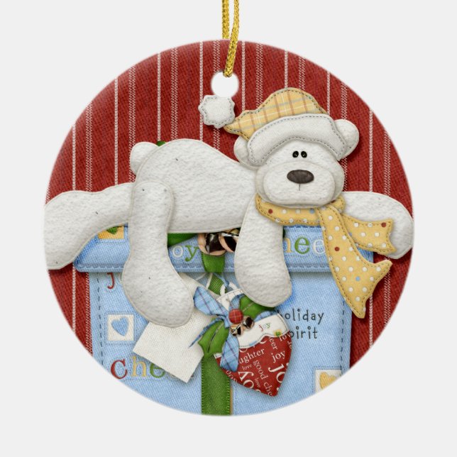Polar Bear on Package Holiday Ornament (Front)