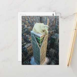 Polar Bear on Skyscraper melting ice surreal  Postcard