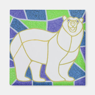 Polar Bear on Stained Glass Magnet