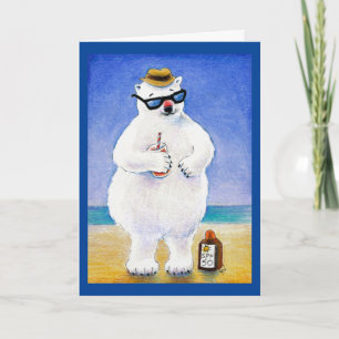 Polar Bear on tropical beach greeting card