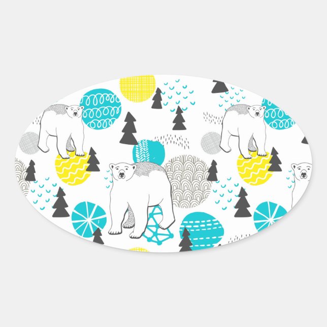 Polar bear oval sticker (Front)