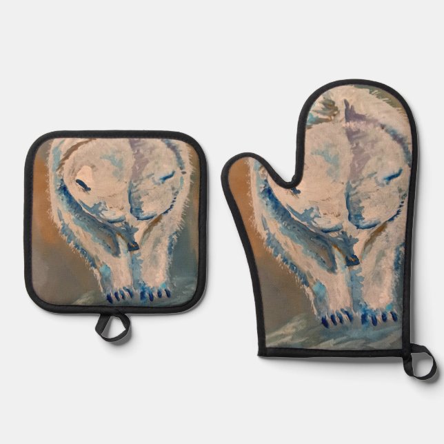polar bear oven mitt & pot holder set (Front)