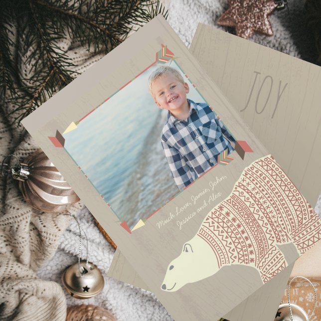 Polar Bear Owl Forest Christmas with Your Photo Holiday Card (Creator Uploaded)