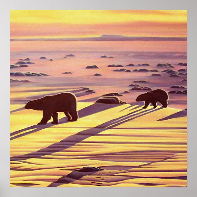 Polar Bear Painting Prints Sunset Bear Art Poster (Front)