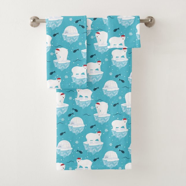 Polar Bear Party Bath Towel Set (Insitu)