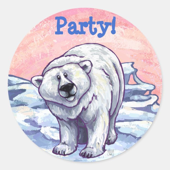 Polar Bear Party Centre Classic Round Sticker (Front)