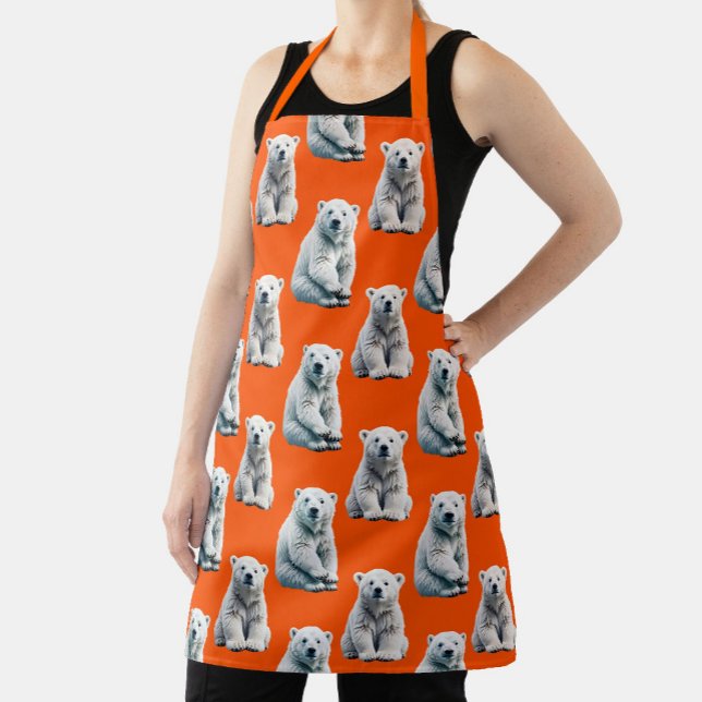Polar Bear Pattern Design On Orange  Apron (Creator Uploaded)
