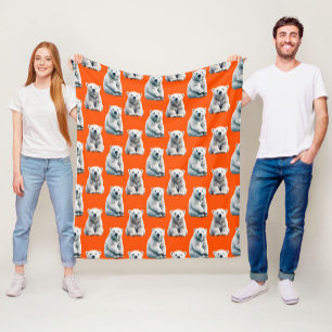 Polar Bear Pattern Design On Orange Fleece Blanket