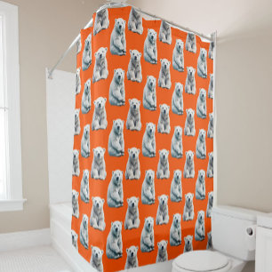 Polar Bear Pattern Design On Orange Shower Curtain