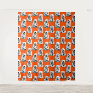 Polar Bear Pattern Design On Orange Tapestry