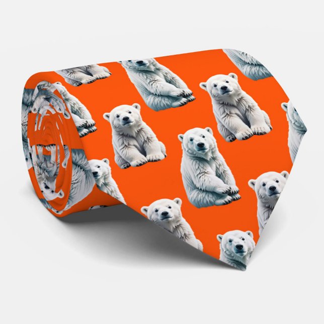 Polar Bear Pattern Design On Orange  Tie (Creator Uploaded)