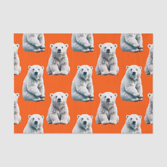Polar Bear Pattern Design On Orange  Tissue Paper (Front)