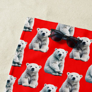 Polar Bear Pattern Design On Red  Beach Towel
