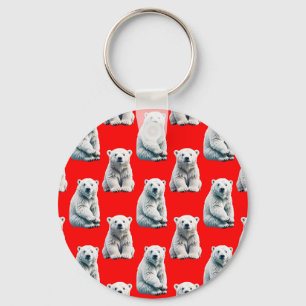 Polar Bear Pattern Design On Red Key Ring