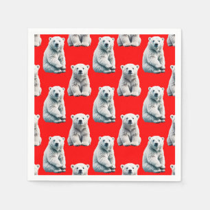 Polar Bear Pattern Design On Red  Napkin
