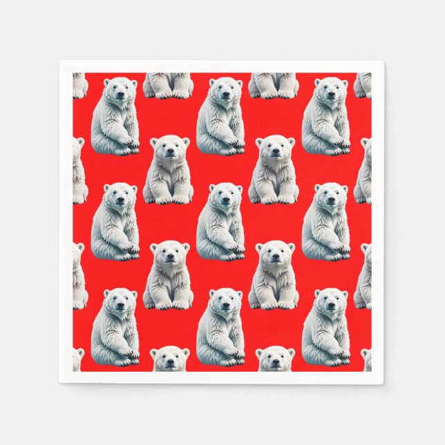 Polar Bear Pattern Design On Red  Napkin (Front)