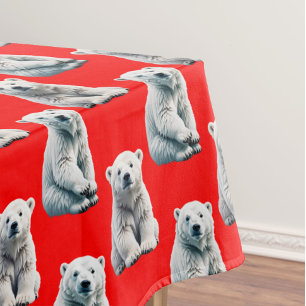 Polar Bear Pattern Design On Red Tablecloth