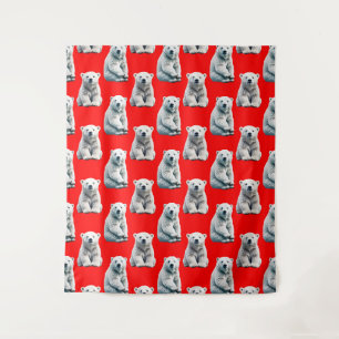 Polar Bear Pattern Design On Red Tapestry