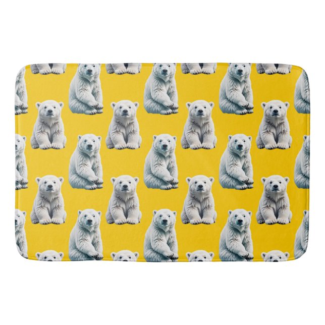 Polar Bear Pattern Design On Yellow  Bath Mat (Front)