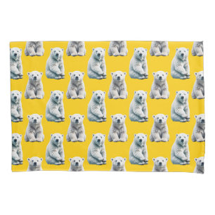 Polar Bear Pattern Design On Yellow  Pillowcase
