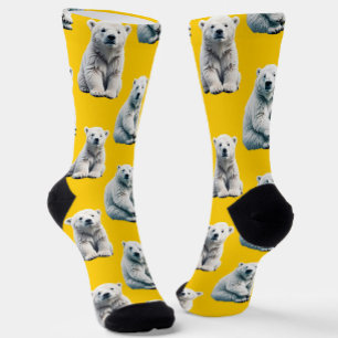 Polar Bear Pattern Design On Yellow  Socks