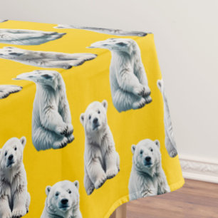 Polar Bear Pattern Design On Yellow Tablecloth