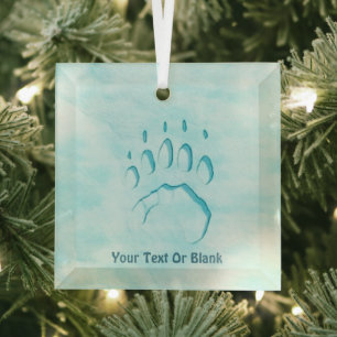 Polar Bear Paw Print Glass Tree Decoration
