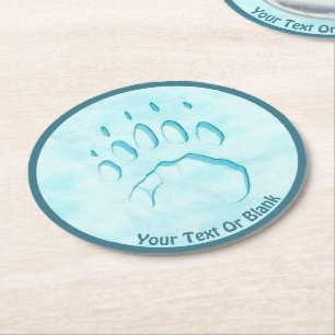 Polar Bear Paw Print Round Paper Coaster