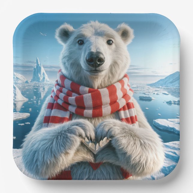 Polar Bear Paws Forming a Heart Paper Plate (Front)