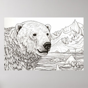 Polar Bear Peaceful Nature Prairie Sketch Drawing Poster