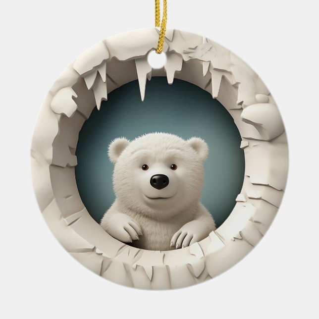 Polar Bear Peek-a-Boo, Christmas  Ceramic Ornament (Front)