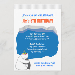 Polar Bear & Penguin Birthday Party Invitation