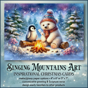 Polar Bear & Penguin Campfire Christian Christmas Holiday Card