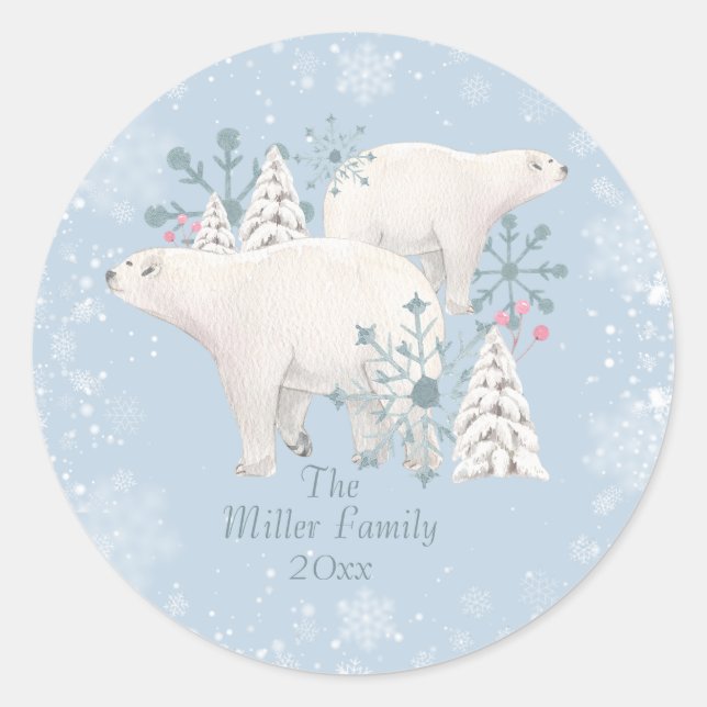 Polar Bear Personalised  Classic Round Sticker (Front)