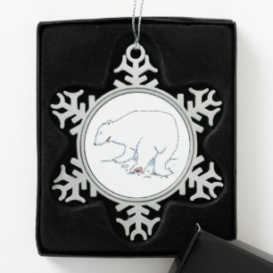 Polar Bear pewter snowflake ornament