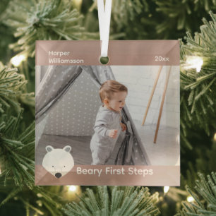 Polar Bear Photo Baby First Steps Christmas Glass Tree Decoration