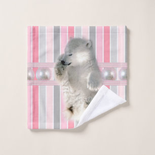 Polar Bear Pink Stripe Bathroom Towel Sets