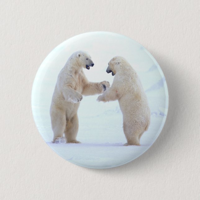 Polar Bear Play 6 Cm Round Badge (Front)