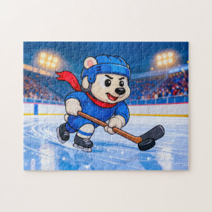 Polar Bear Playing Ice Hockey on a Frozen Rink Jigsaw Puzzle