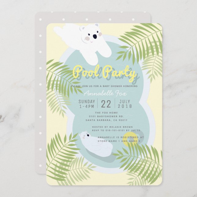 Polar Bear Pool Party Baby Shower Invitation (Front/Back)
