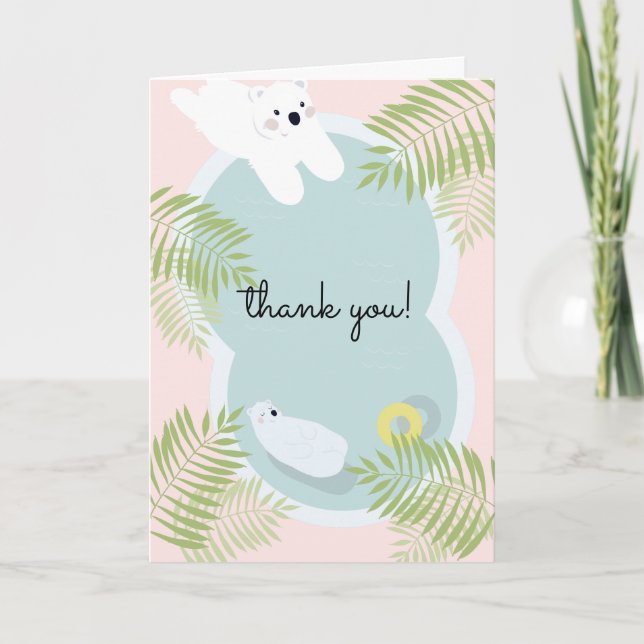Polar Bear Pool Party Pink Thank You Card (Front)